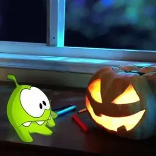 🎃 9bd6814b Om Nom Om Nom, Halloween, citrouille, bonbon, monstre, mignon telegram sticker