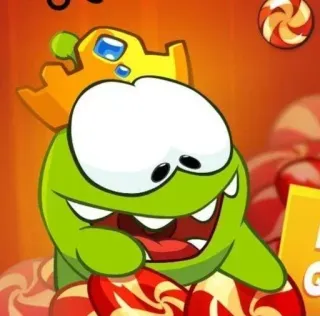 😀 a35a6e25 Om Nom Cut the Rope om nom, cut the rope, dessin animé, bonbon, roi, couronne, jeu vidéo telegram sticker