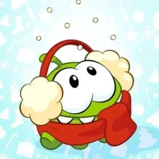 🌨 b9d1e307 Om Nom Cut the Rope Om Nom, Cut the Rope, hiver, cache-oreilles, écharpe, dessin animé telegram sticker
