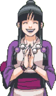 😄 ef2d9bf5 Maya Fey Ace Attorney anime, gadis, tersenyum, ungu, bahagia whatsapp sticker