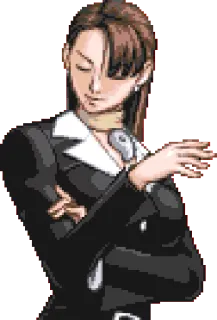 💁 f5fa8a78 Mia Fey Ace Attorney pengacara, video game, karakter, ruang sidang, pixel art, Mia Fey whatsapp sticker