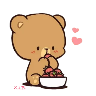 🍓 0c874fee Milk 곰, 딸기, 귀여운, 만화, 디저트, 음식 telegram sticker