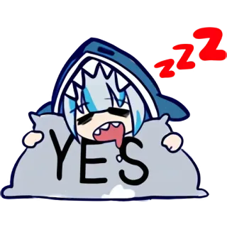 😴 3c8e91b5 YES requin, endormi, dessin animé, mignon, mème, oui, Gawr Gura, Vtuber telegram sticker