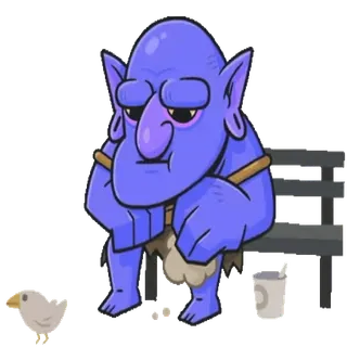 😔 4e49bdf9 Trol, Blauw, Cartoon, Verdrietig, Vogel telegram sticker
