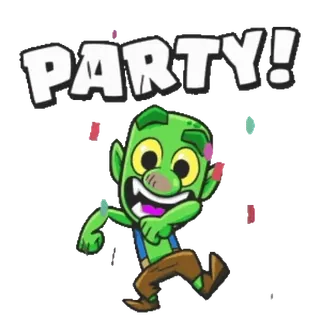 👾 89a33c59 PARTY! feest, viering, cartoon, plezier, confetti, monster, goblin telegram sticker