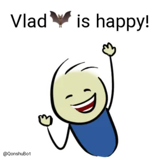 😄 f81acdf6 Vlad is happy! cartoon, happy, Vlad, bat, celebration telegram sticker