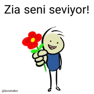 ❤️ 7c51e636 Zia seni seviyor! cartone animato, fiore, amore, omino stilizzato, saluto telegram sticker