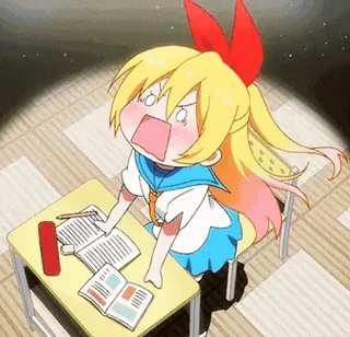 😡 4acea7ee Anime, Cartoon, Mädchen, Schule, Schreibtisch, genervt, Stress telegram sticker