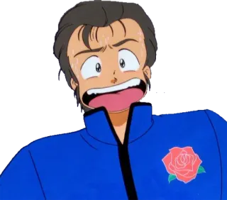 😵 a7452cd9 anime, kreskówka, róża, niebieska kurtka, przerażony telegram sticker