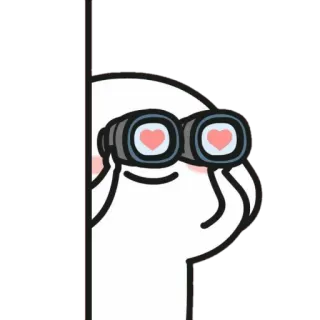 🍡 6d0af5c1 adesivo, cartone animato, binocolo, sbirciare, cuore, guardare, bianco telegram sticker