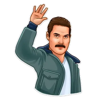 👋 96821796 Freddie Mercury freddie mercury, singer, queen, mustache, waving, cartoon telegram sticker