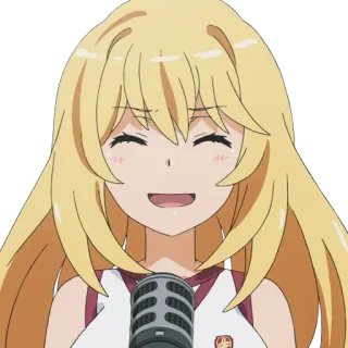 😅 b3e15fc7 动漫, 女孩, 麦克风, 金发, 微笑 telegram sticker