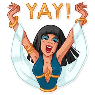 🍾 256f0811 YAY! cleopatra, egyptian, yay, celebration, sticker, cartoon, woman telegram sticker