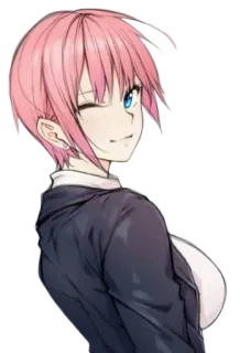 😉 0550f16e anime, meisje, roze haar, blauwe ogen, knipogen telegram sticker