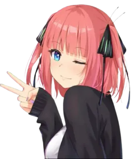 ✌️ 12dfa67d Nino Nakano The Quintessential Quintuplets Anime, Meisje, Knipoog, Vredesteken, Schattig telegram sticker