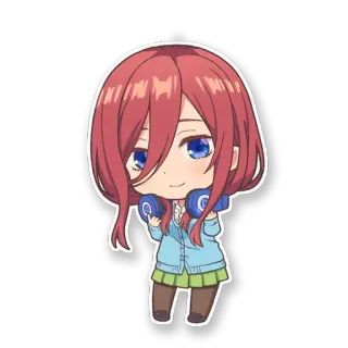 😊 de2672ae Miku Nakano The Quintessential Quintuplets Anime, Chibi, Meisje, Schattig, Koptelefoon telegram sticker