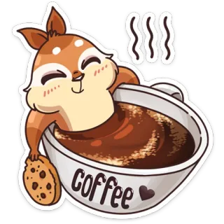 ☕ bbe53aea Coffee caffè, scoiattolo, biscotto, cartone animato, bevanda, carino, rilassante, bevanda telegram sticker