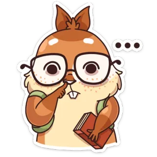🤓 ccfddcce ... scoiattolo, animale, cartone animato, occhiali, libro, pensare telegram sticker