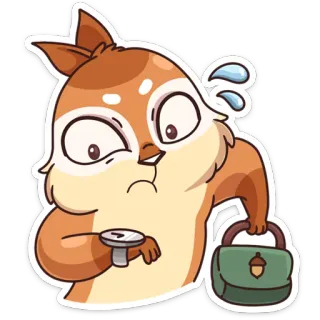 ⏰ f0fb3f4e scoiattolo, animale, cartone animato, aspettando, in ritardo, preoccupato, orologio, borsa telegram sticker