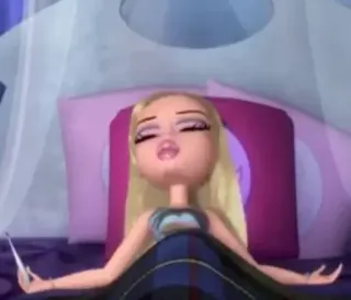 😩 2b4ef554 Bratz, boneka, kartun, sakit, pirang, tempat tidur telegram sticker