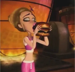 😋 fe95b4c8 Kartun, Wanita, Makan, Burger, Makanan telegram sticker