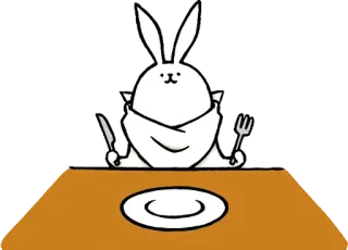 🍽 a5d0d6b2 кролик, еда, стол, нож, вилка, тарелка, ужин, мультфильм whatsapp sticker