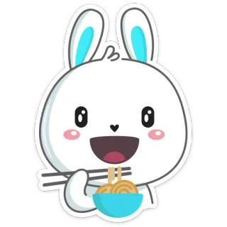 🍝 025c5325 bunny, rabbit, cute, noodles, eating, food, asian food telegram sticker
