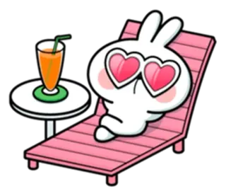 😎 920ce150 coniglio, amore, occhiali da sole, spiaggia, rilassante, bevanda, carino, cartone animato telegram sticker