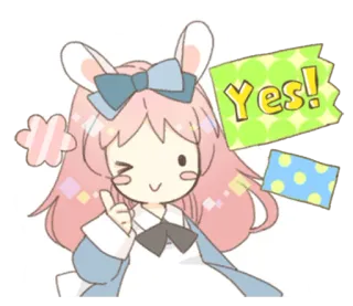 🐰 02e74e16 Yes! милый, аниме, да, большой палец вверх, кролик, девушка whatsapp sticker