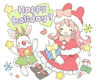 🐰 a942964f Happy holiday! праздник, рождество, милый, мультфильм, каваи, празднование, праздничный whatsapp sticker