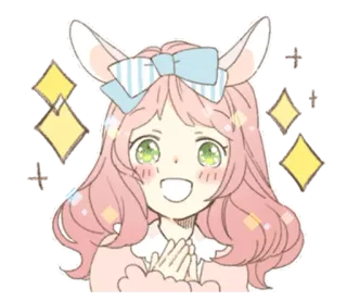🐰 b8cfcfcf аниме, девушка, розовые волосы, бант, милый, блестки whatsapp sticker