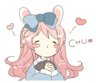 🐰 da942cf3 CHU Аниме девушка, Кроличьи ушки, Сердечки, Мило, Мультфильм, Розовые волосы, Бант, Чу whatsapp sticker