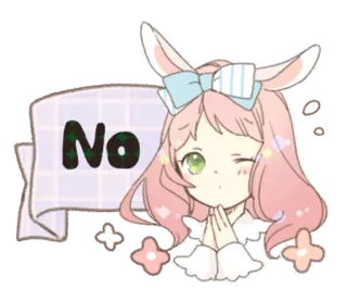 🐰 f9a5e1b6 No Аниме девушка, Нет, Милый, Кроличьи ушки, Стикер whatsapp sticker