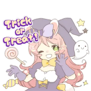 🎃 4dfccca2 Trick or Treat! ハロウィン, トリックオアトリート, 魔女, アニメ, 漫画, 幽霊, キャンディ, かわいい telegram sticker