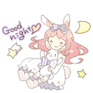 😴 b2f36c8b Good night おやすみ, 睡眠, かわいい, 可愛い, アニメ, うさぎ, 星, 月 telegram sticker