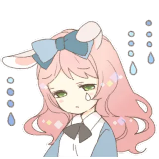 😞 bcb3e8e6 悲しい, 泣く, うさぎ, 可愛い, アニメ, 女の子, ピンク髪 telegram sticker