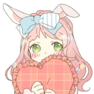 ❤ db325ecb アニメガール, かわいい, うさ耳, ハート, 可愛い, ピンク髪, 緑色の目 telegram sticker