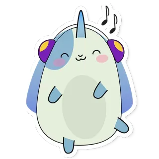 🐇 95127c1e narval, écouteurs, mignon, dessin animé, musique, sticker telegram sticker