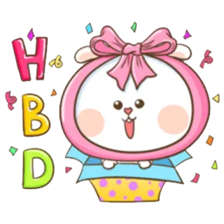 🎉 b0a14f05 HBD Feliz aniversário, Fofo, Coelho, Celebração, Festa, Kawaii whatsapp sticker
