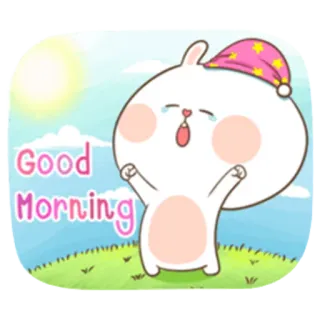 ☺️ e7d5110a Good Morning bom dia, manhã, coelho, fofo, sonolento, desenho animado whatsapp sticker