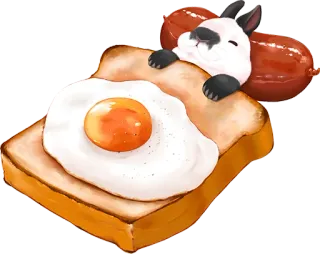 🐰 7606b9ab bunny, toast, egg, sausage, breakfast, food, cute, animal telegram sticker