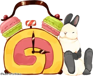 🐰 935f6372 @keiriststicks clock, rabbit, macarons, dessert, sweet, cute telegram sticker