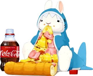 🐰 9e5ae436 Nofu-Cola bunny, shark, costume, pizza, cola, food, cute, cartoon telegram sticker