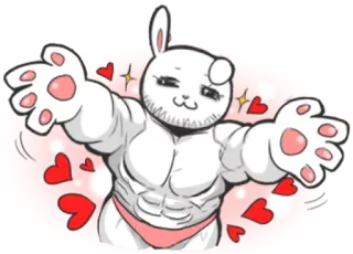 π 00cff365 bunny, muscular, heart, cute, animal, rabbit telegram sticker