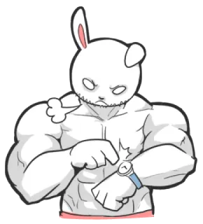 β± 0f0f5510 rabbit, watch, muscular, bunny, animal, fitness telegram sticker