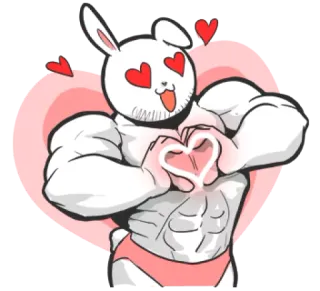 π 135aad40 bunny, heart, love, muscle, cartoon telegram sticker