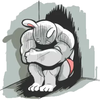 π§ 4c7b60bd bunny, muscle, cartoon, sad, anxiety, corner telegram sticker