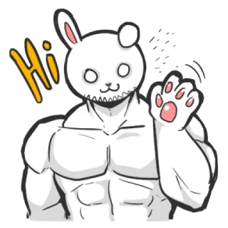 π 55a6587d Hi bunny, anthropomorphic, mascot, cartoon, muscular telegram sticker