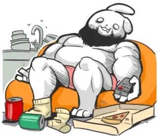 π 5baf41f0 rabbit, couch, lazy, beer, pizza, buff, remote telegram sticker