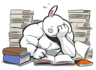 π d2cef003 rabbit, muscle, studying, books, exhausted telegram sticker